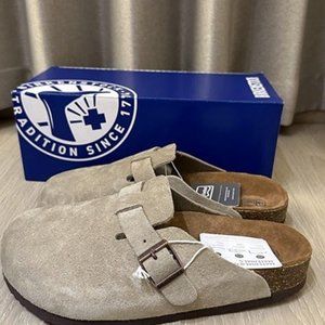 Birkenstock Boston Taupe Suede Wide